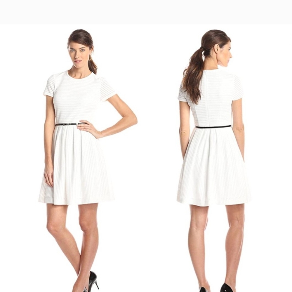 Calvin Klein  Ivory/Cream Pleated A-Line Mini Dress Size 2 Fit and Flare